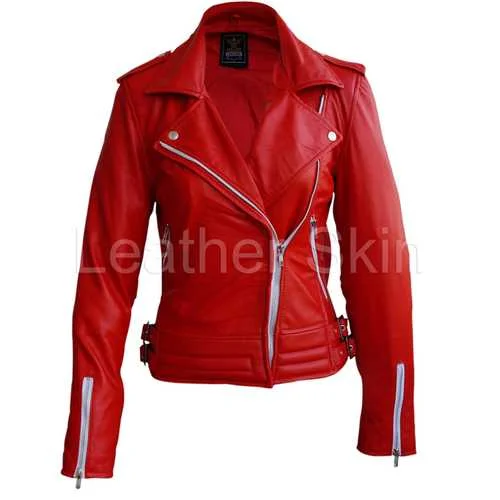 Women Red Leather Jacket Mesh Jacket Canvas Jacket Denim Jacket