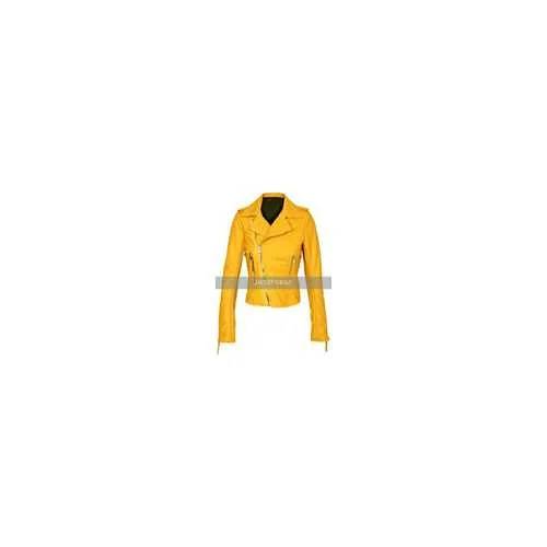 Yellow Leather Jacket Notch Collar Peter Pan Collar Cowl Neck