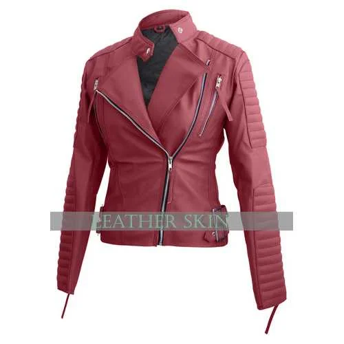 Pink Women Faux Leather Jacket V-Neck Jacket Boat Neck Jacket Square Neck Jacket