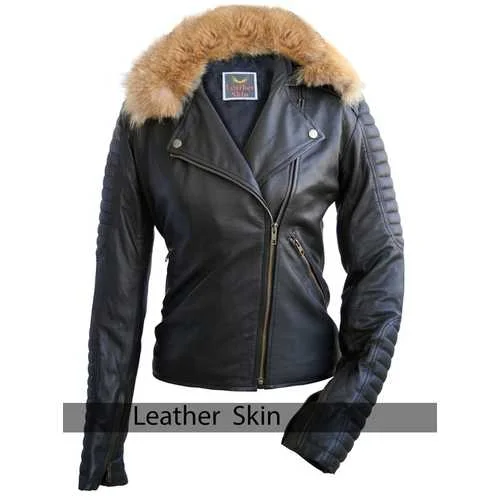 Black Womens Leather Jacket Ribbed Jacket Pleated Jacket Ruffled Jacket
