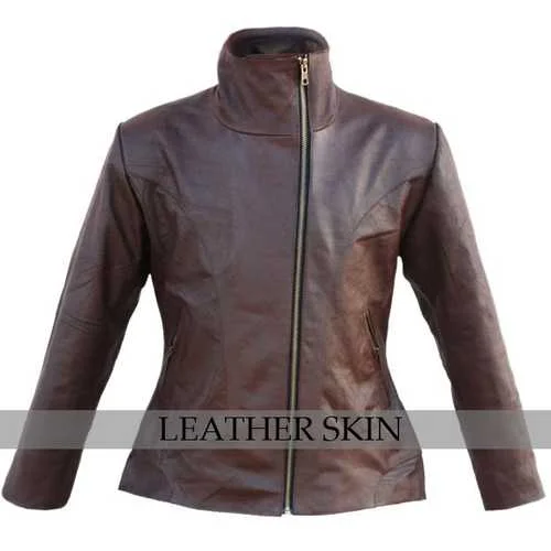 Brown Women Leather Jacket Embroidered Jacket Appliqued Jacket Beaded Jacket