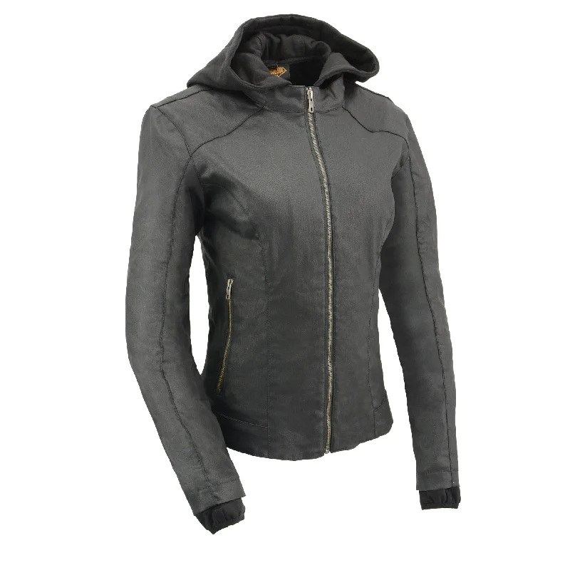 Women Black Zipper Front Jacket with Full Sleeve Removable Hoodie Striped Jacket Polka Dot Jacket Floral Jacket Women Black Zipper Front Jacket with Full Sleeve Removable Hoodie Striped Jacket Polka Dot Jacket Floral Jacket