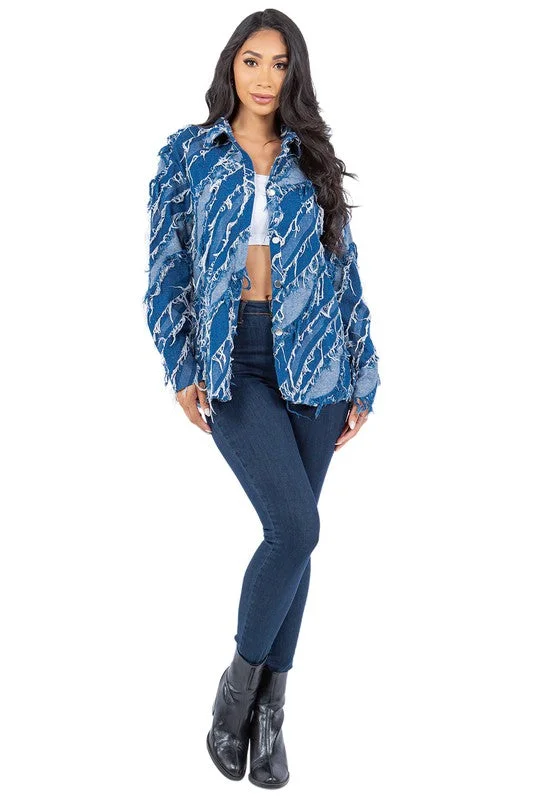 WOMEN FASHION DENIM SHIRT JACKET Chenille Fabric Brocade Fabric Lace Fabric