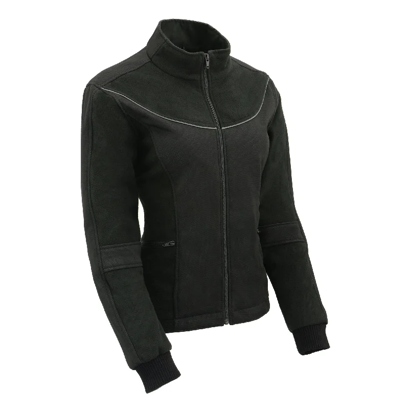 Women Textile & Fleece Combo jacket w/ Reflective Detailing Front Pockets Side Pockets Patch Pockets Women Textile & Fleece Combo jacket w/ Reflective Detailing Front Pockets Side Pockets Patch Pockets
