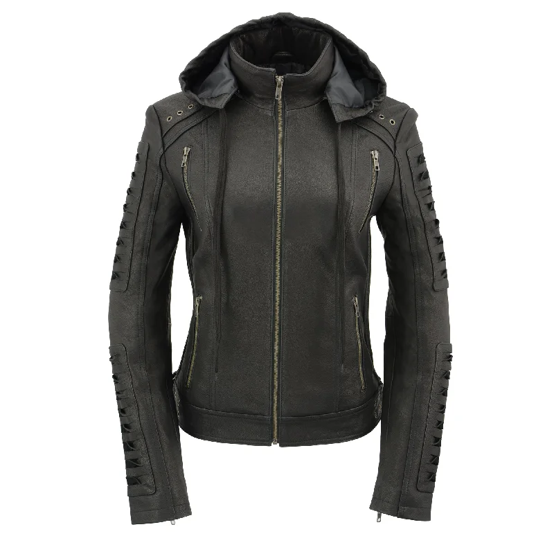 Women Zipper Front Scuba Jacket w/ Detachable Zip Off Hood A-Line Jacket Boat Neck Shawl Collar Women Zipper Front Scuba Jacket w/ Detachable Zip Off Hood A-Line Jacket Boat Neck Shawl Collar