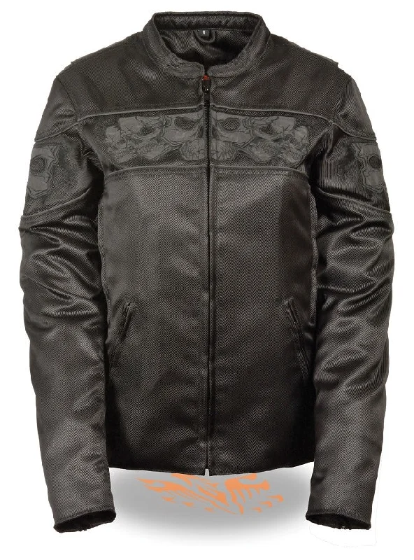 Women's Crossover Textile Scooter Jacket w/ Reflective Skulls Insulated Jacket Fitted Jacket Loose Jacket Women's Crossover Textile Scooter Jacket w/ Reflective Skulls Insulated Jacket Fitted Jacket Loose Jacket