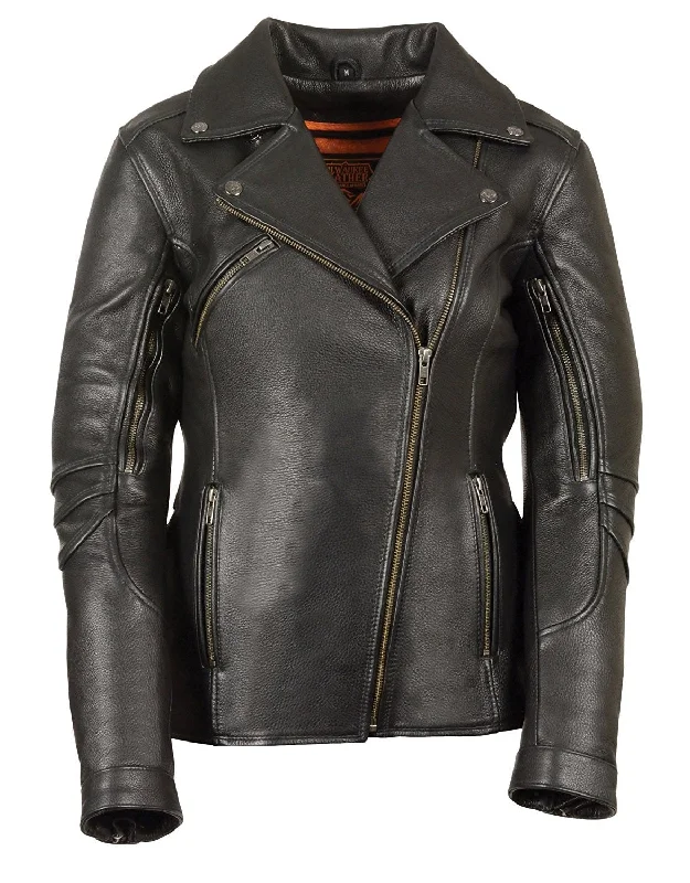 Women's Long Length Beltless Vented Biker Jacket Mesh Jacket Canvas Jacket Denim Jacket