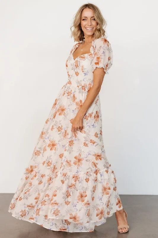 Aberdeen Sweetheart Maxi Dress | Cream Floral Fashionable High-Low Maxi Dress