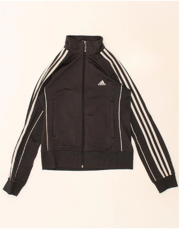 ADIDAS Womens Crop Tracksuit Top Jacket UK 12 Medium Black Polyester Knit Jacket Woven Jacket Fleece Jacket