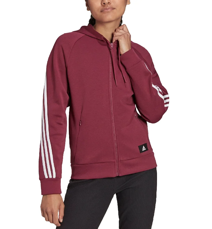 Adidas Womens Zip Front Hooded Jacket Tailored Jacket Straight Jacket A-Line Jacket