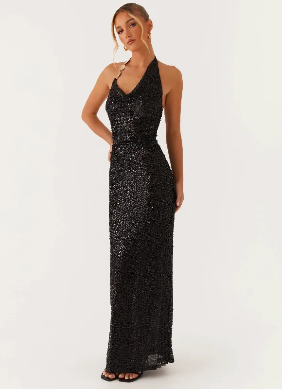 After Tonight Sequin Cowl Neck Maxi Dress - Black Stylish Longline Maxi Dress