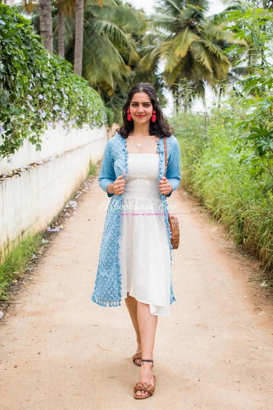 Blue White Embroidered Jacket Maxi Dress Embroidered Jacket Appliqued Jacket Beaded Jacket