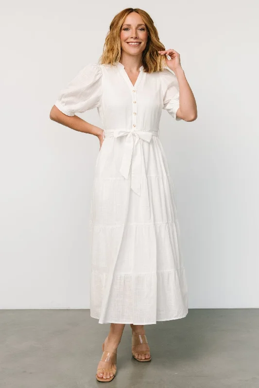 Camille Maxi Dress | Off White Stylish Button-Up Maxi Dress