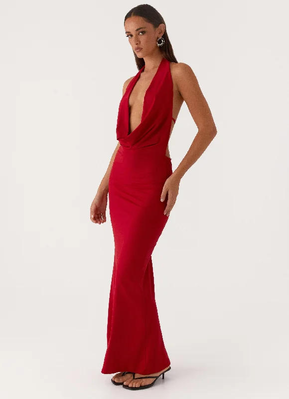 Dedicated Maxi Dress - Red Comfortable Fitted Maxi Dress