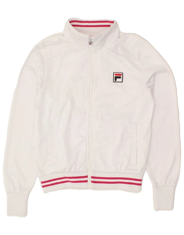 FILA Womens Tracksuit Top Jacket UK 6 XS White Polyester Satin Fabric Silk Fabric Chiffon Fabric