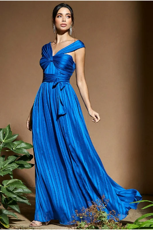 Goddiva Crossover Multiway Maxi Dress - Royal Blue Elegant Maxi Dress with Belt