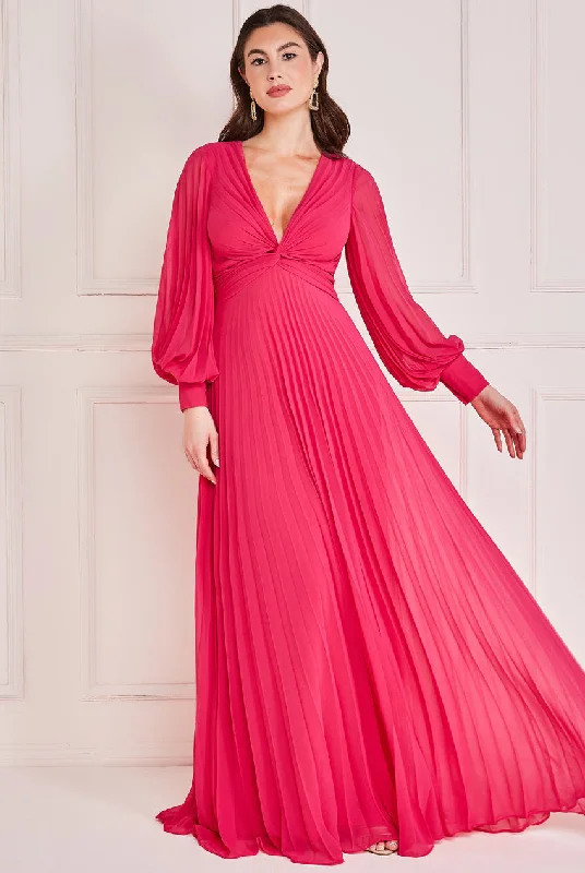 Goddiva Fully Pleated Chiffon Maxi Dress - Hot Pink Chic Summer Floral Maxi Dress