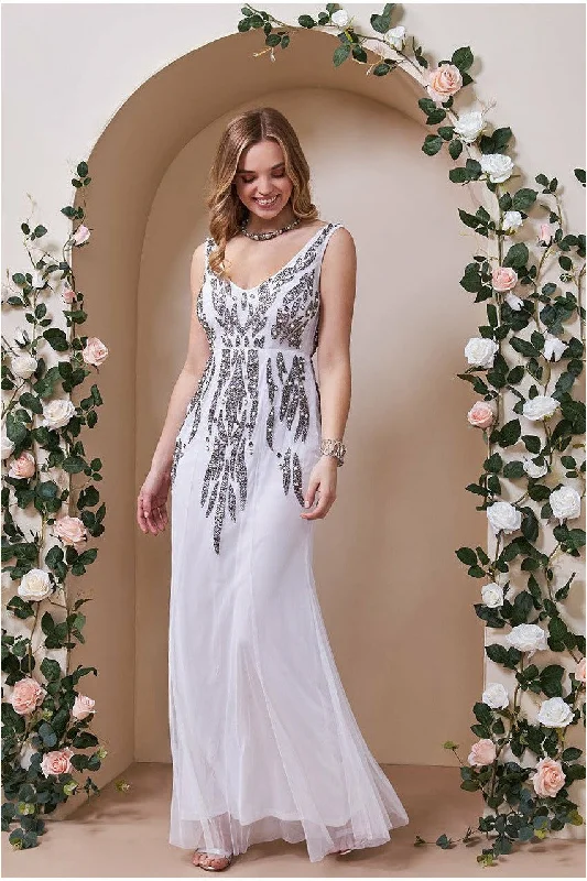 Goddiva Pearl Embellished Open Back Maxi Dress - White Elegant Floral Maxi Dress