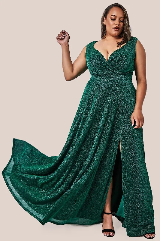 Goddiva Plus Crossover Lurex Glitter Maxi Dress - Emerald Stylish Boho Chic Maxi Dress