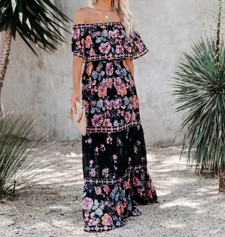 Montecito Floral Off The Shoulder Maxi Dress Elegant Floral Maxi Dress