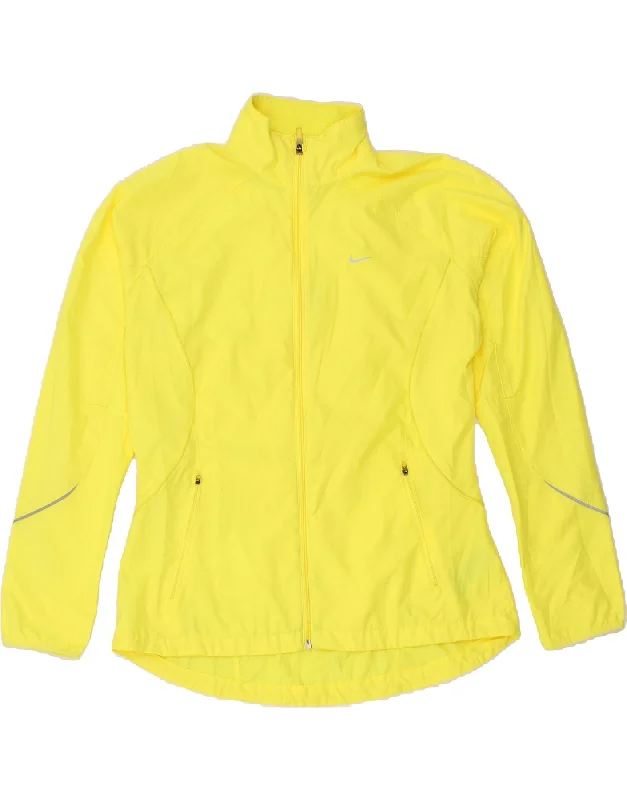 NIKE Womens Tracksuit Top Jacket UK 16/18 Large Yellow Polyester Mesh Jacket Canvas Jacket Denim Jacket