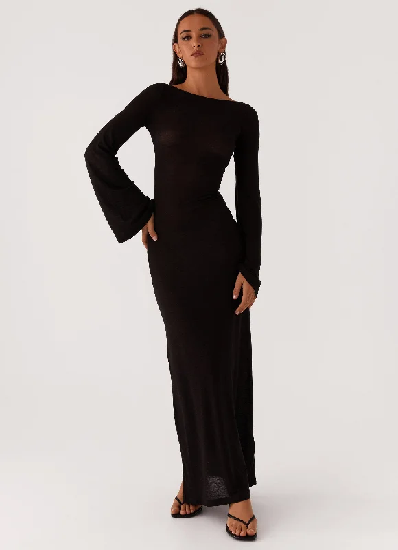 Olivia Long Sleeve Maxi Dress - Black Trendy A-Line Maxi Dress