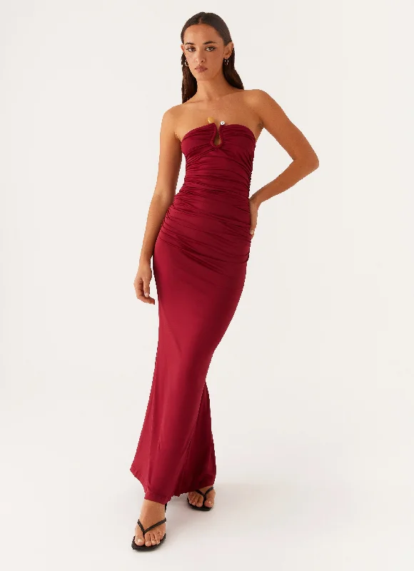 Rudy Maxi Dress - Maroon Stylish Maxi Dress with Pleats