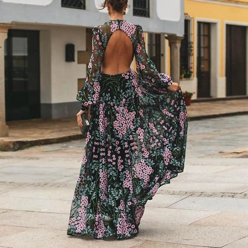 FashionSierra - Vintage Backless Long Maxi Dress Cozy Knit Maxi Dress