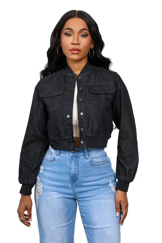 WOMEN FASHION DENIM JACKET Front Pockets Side Pockets Patch Pockets