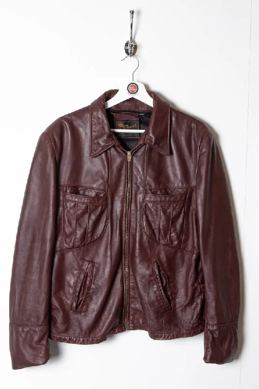 Women's 1970s Reed Sportswear Leather Biker Jacket (M) Front Pockets Side Pockets Patch Pockets