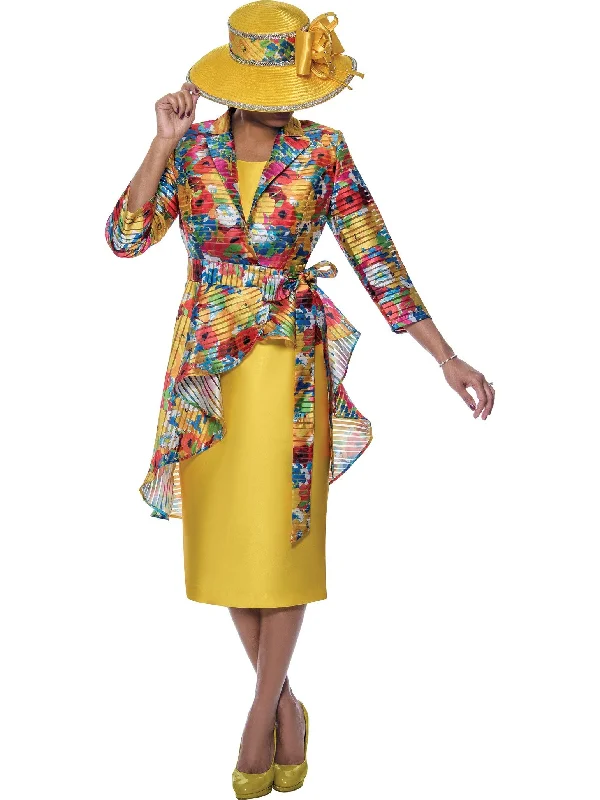 Divine Apparel DCC4692 Mother of the Bride Floral Jacket Midi Dress Front Pockets Side Pockets Patch Pockets