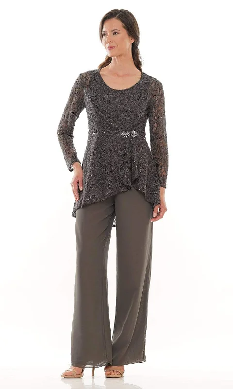 Marsoni by Colors - M305 Scoop Jacket Pantsuit Embroidered Jacket Appliqued Jacket Beaded Jacket