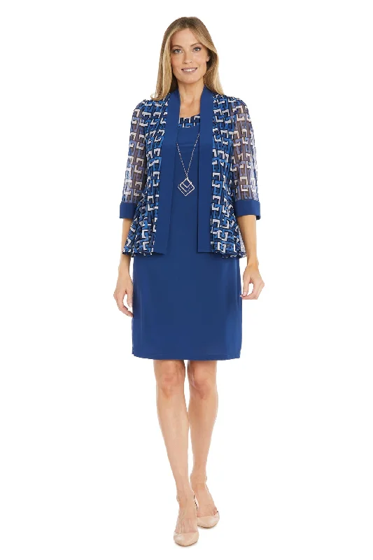 R&M Richards 1169 Mother of the Bride Short Geometric Print Jacket Dress Boat Neck Shawl Collar Notched Collar