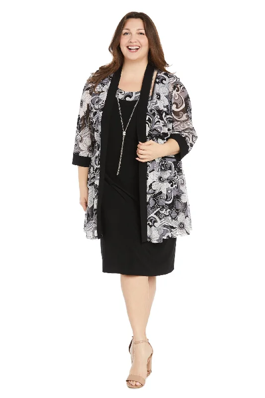 R&M Richards 1493W Short Printed Plus Size Jacket Dress Tiered Jacket Buttoned Jacket Zippered Jacket