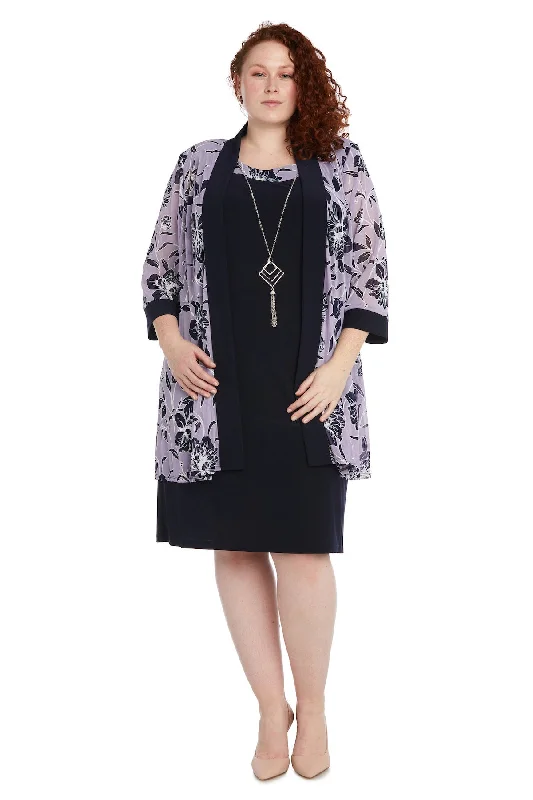 R&M Richards 7843W Plus Size Short Two Piece Printed Jacket Dress Wool Fabric Cashmere Fabric Tweed Fabric