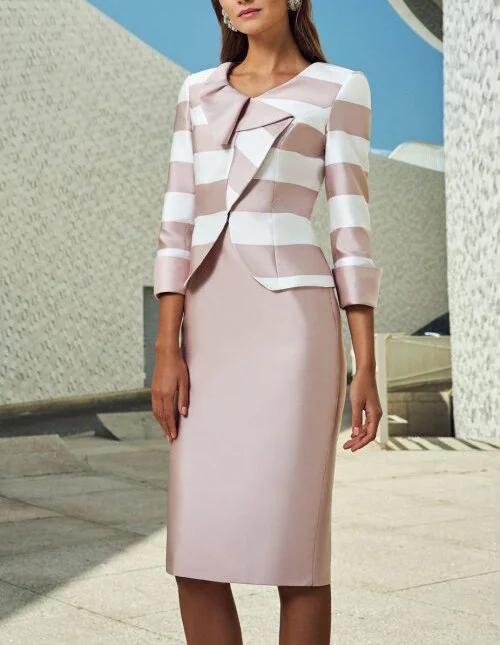 Tailor Shop mother of bride dresses bride mothers outfit party dress plus size pink stripe jacket and dress outfit Satin Jacket Silk Jacket Chiffon Jacket