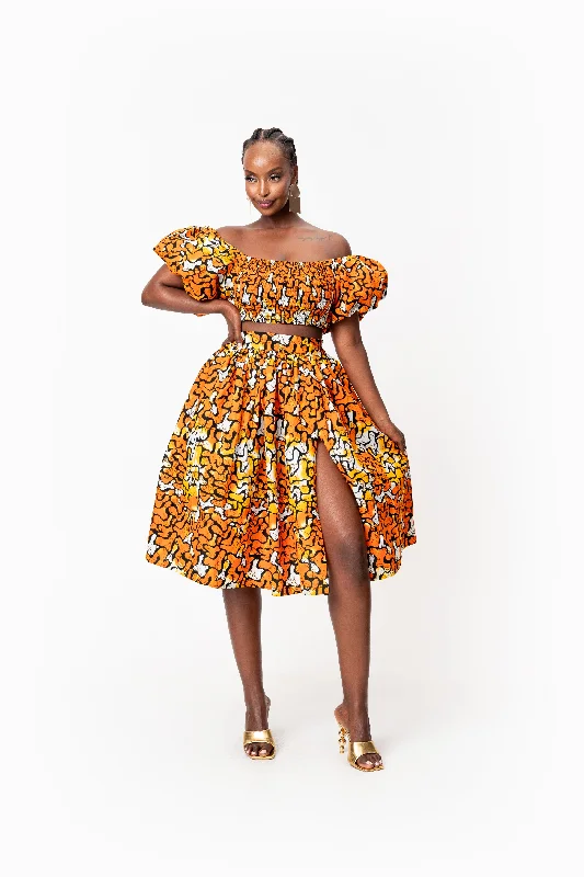 OTTI African Print Midi Skirt denim skirt classic