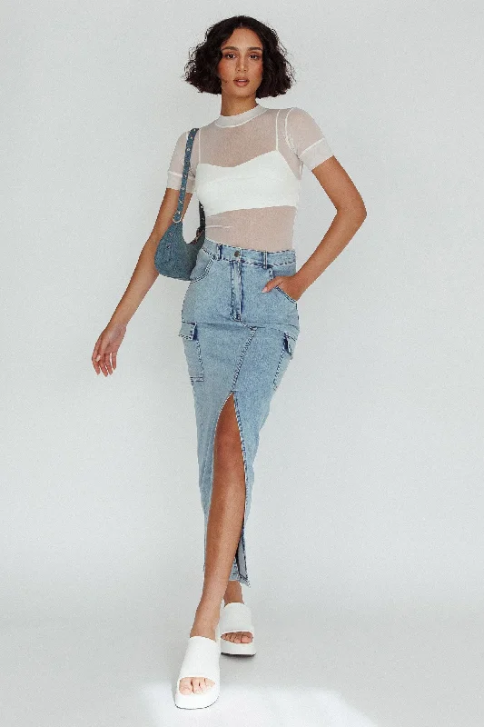 Mercury Retrograde Pocket Midi Skirt Denim cotton skirt soft