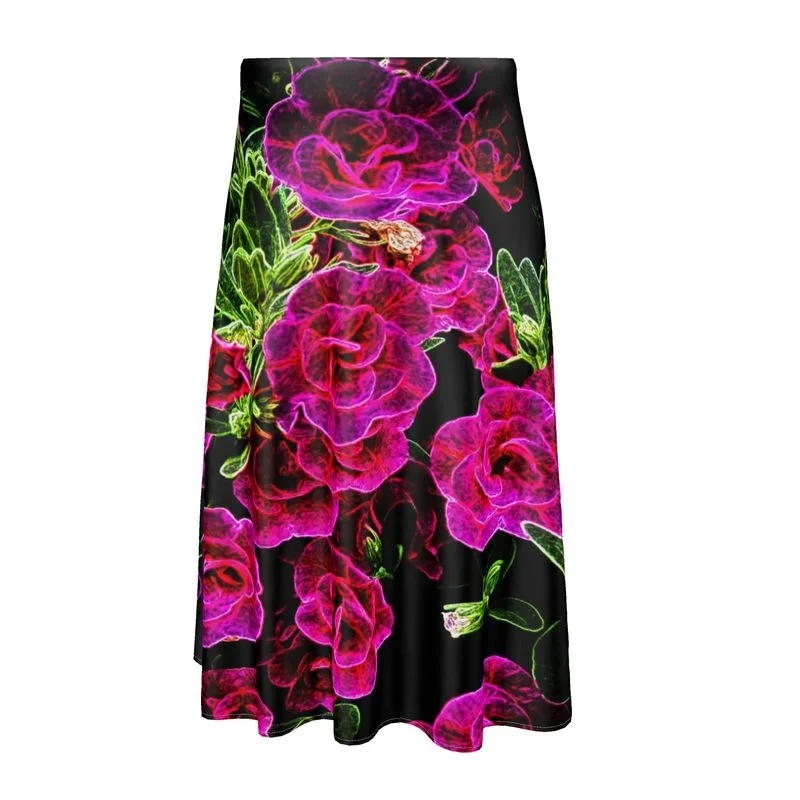 Floral Embosses: Roses 02-01 Designer A-line Pleated Midi Skirt lace skirt intricate