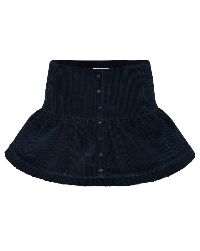 Nina Mini Skirt - Navy Corduroy ruffled skirt detail