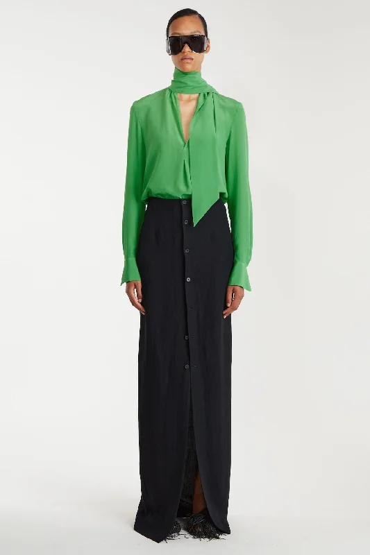 Petar Petrov Slim Fit Maxi Skirt Front Closure - Black chiffon skirt floaty