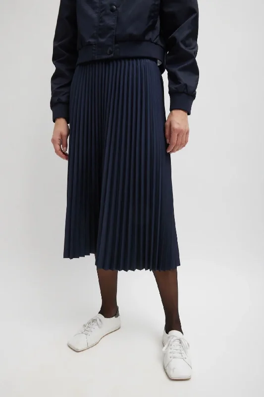 Tibi Nylon Pleating Sunray Pull on Skirt - Navy tiered skirt playful