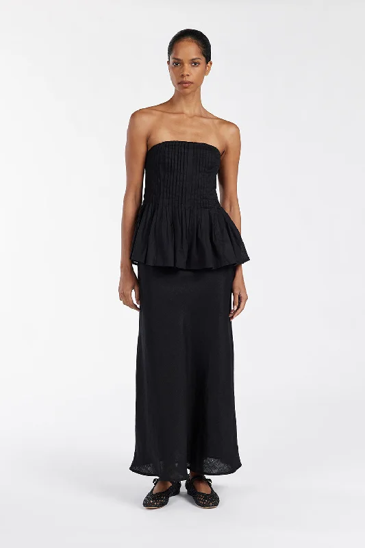 TYRA BLACK LINEN MIDI SKIRT denim skirt classic