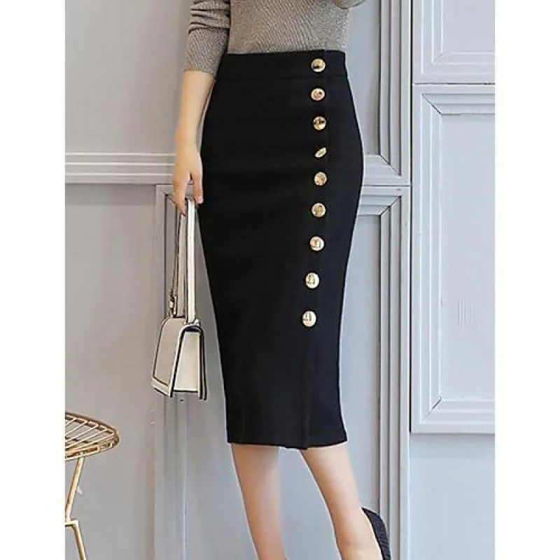 Casual Cotton A Line Side Button Midi Skirts linen skirt breathable