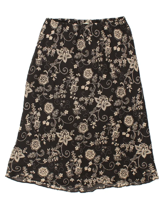 CLASSIC Womens A-Line Skirt W36 XL Black Floral Polyester seamless skirt comfort