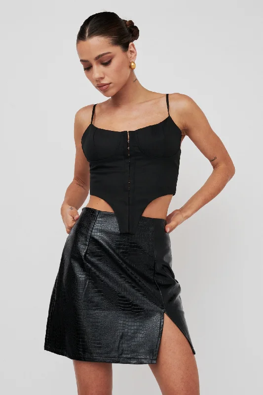 Darwin Embossed Mini Skirt Black corduroy skirt durable