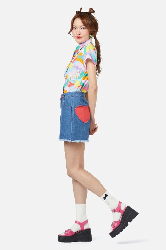 Electric Patch Denim Mini Skirt leather skirt bold