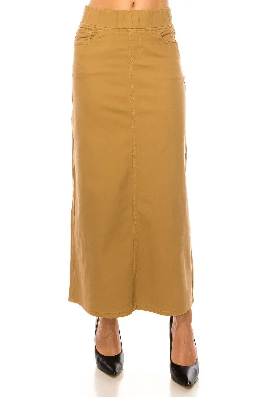 Jessie Classic Waistband Long Denim Skirt in Khaki (FINAL SALE) chiffon skirt floaty