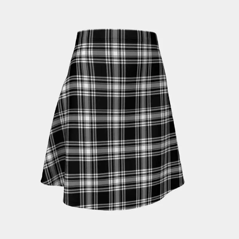 Menzies Black & White Modern Tartan Flared Skirt elastic waist skirt