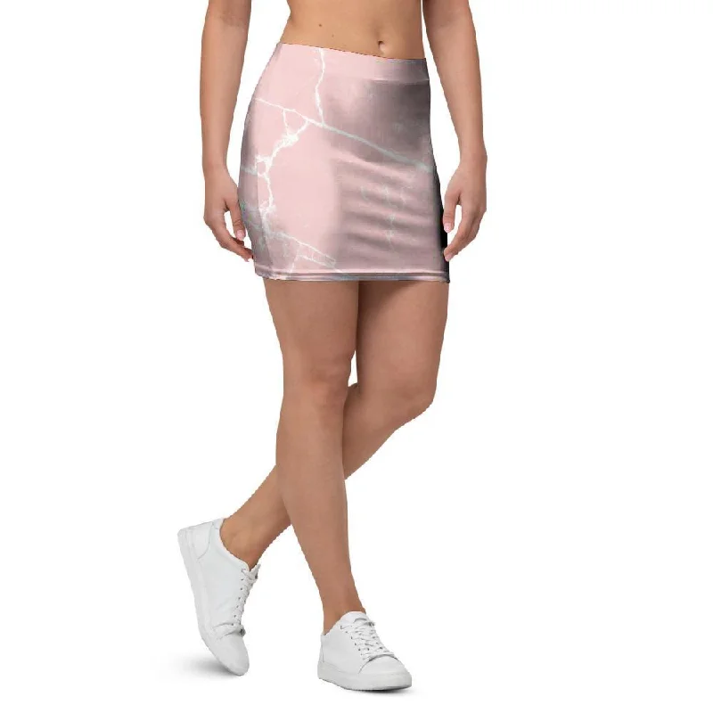 Pink Cracked Marble Mini Skirt wool skirt warm